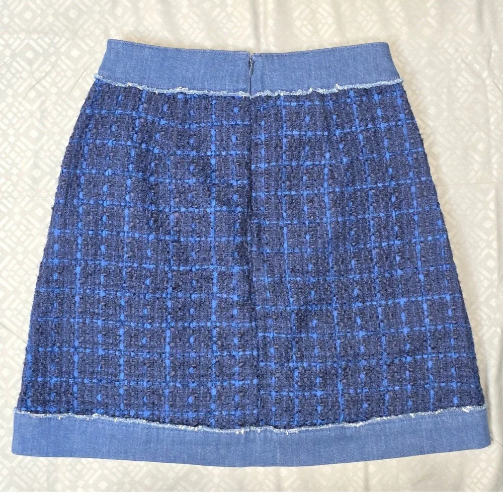 NWOT Kate spade Brooke Street Blue‎ Plaid Tweed Denim Trim Mini Skirt Size 0